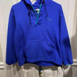 LL Bean Adult Small Blue Fleece Pullover with Hood