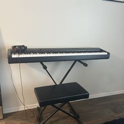 Casio Key Board Piano, Stand, Seat, Pedal, And Music Stand Included 