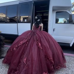 Burgundy Quinceanera Dress With Sequin