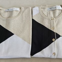 Berotex brand beige, black, and white argyle sweaters size M
