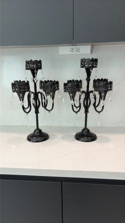 2 Stunning black metal candelabras with crystals Party Decor Candles Flowers