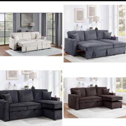 $380 . 2-P Convertible Sectional  Sleeper Sofa W/ Cupholder Sofa Storage & USB Ports  89”x 59”X36”H
