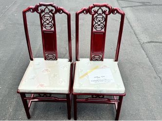 Vintage Asian Japanese Cherry Wood Chair (2) Set