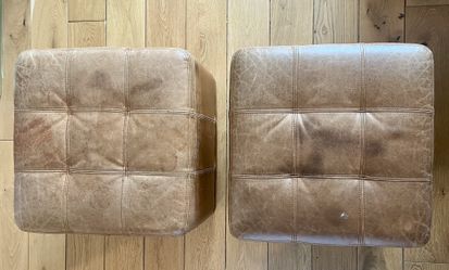 Vintage Brown Leather Ottomans (2)