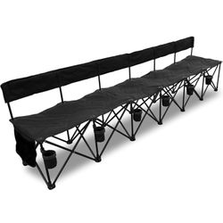 GoTEAM! Pro 6 Seat Portable Folding Team Bench w/Cupholders - Soccer Benches for Team - Carrying Bag 