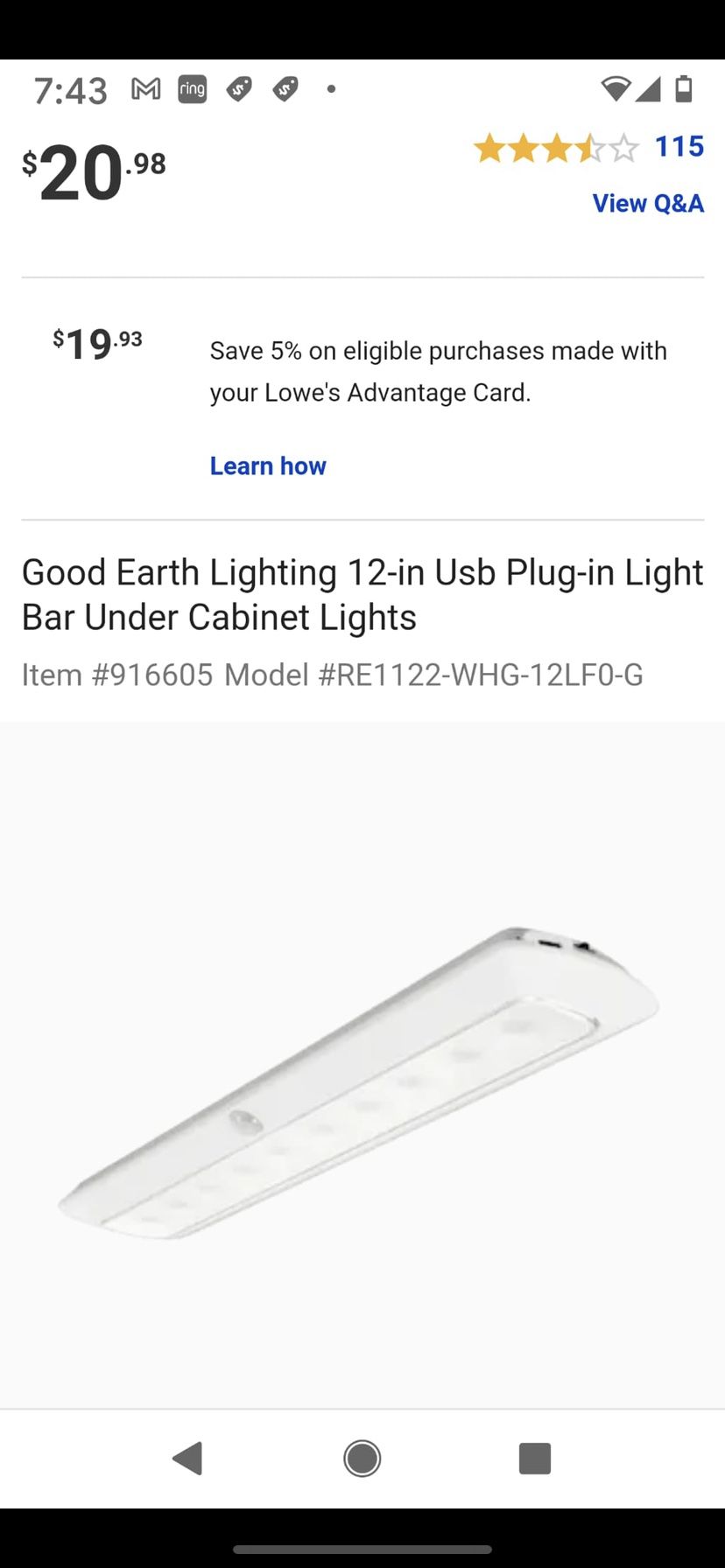 New Good Earth Rechargeable LED Under Cabinet Light