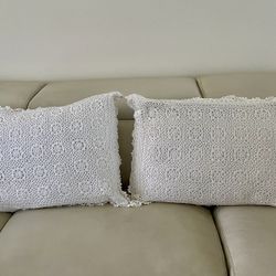 White Crochet Throw Pillows 21/26 inches