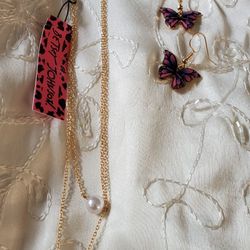 Betsey Johnson Butterfly Necklace/Earrings