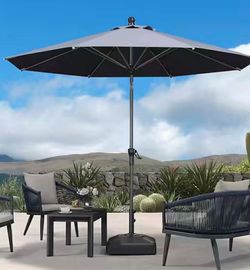 （D-1-15）10 ft. Octagon Aluminum Crank and Tilt Outdoor Patio Market Umbrella in Gray