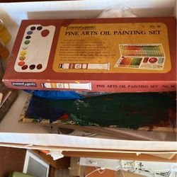 Oil Paints And Supplies. 1950s Vintage Set
