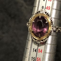 Vintage Sterling Silver 18k Gold And Amethyst Ring Size 6