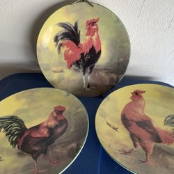 Vintage Rooster Plates (set Of 3) 7”