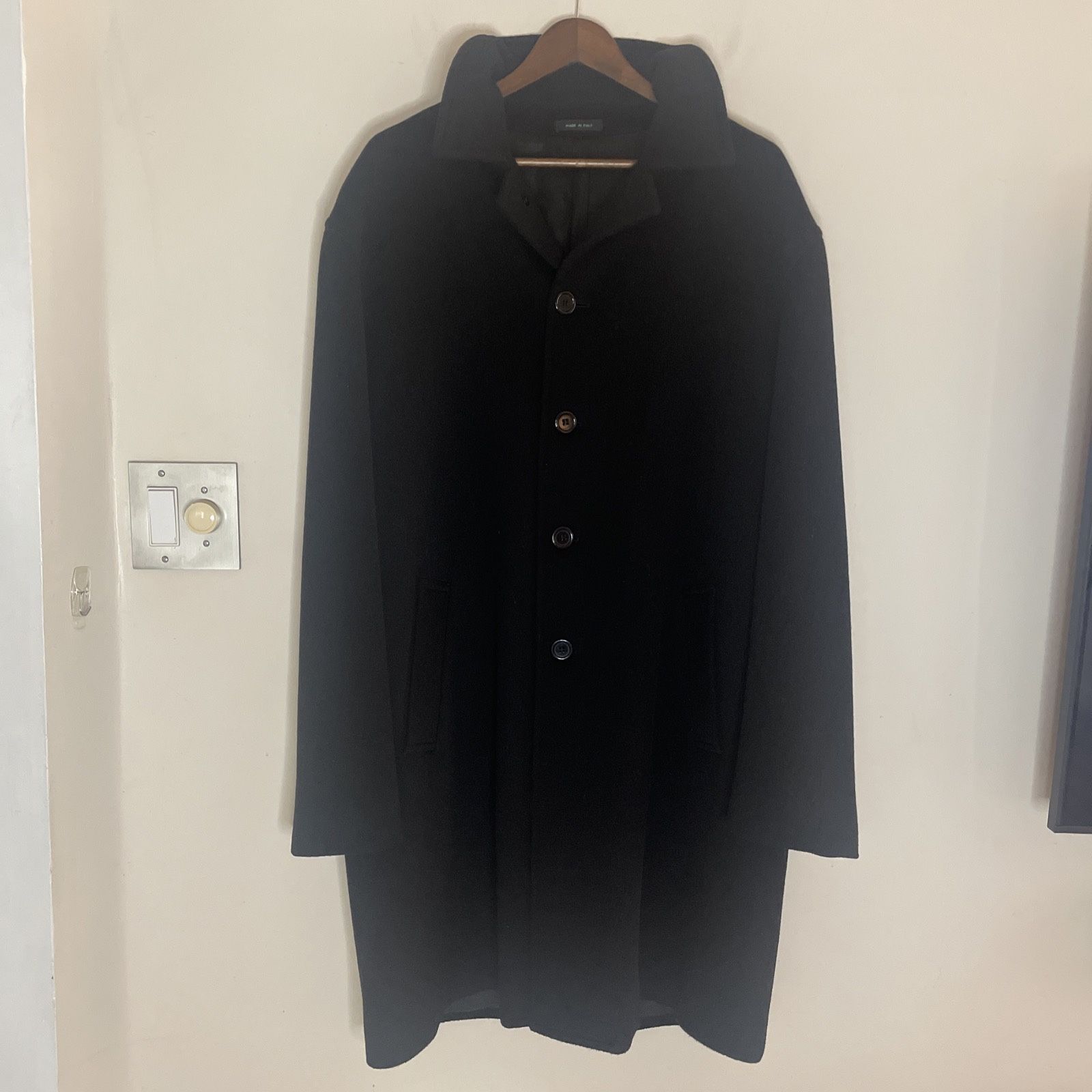 Lora Piana Wool Men’s Coat Storm System Luxury made in Italy Black Long 44R