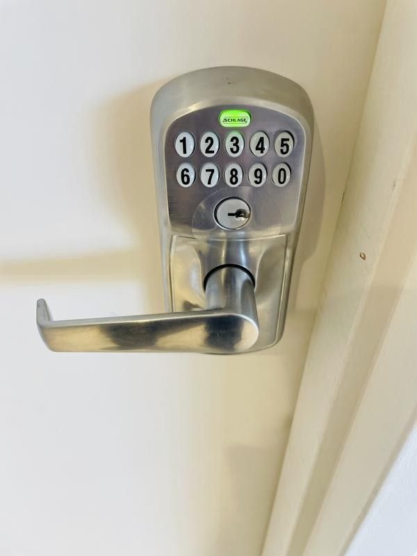 Plymouth Satin Chrome Electronic Keypad Door Lock with Elan Handle and Flex Lock