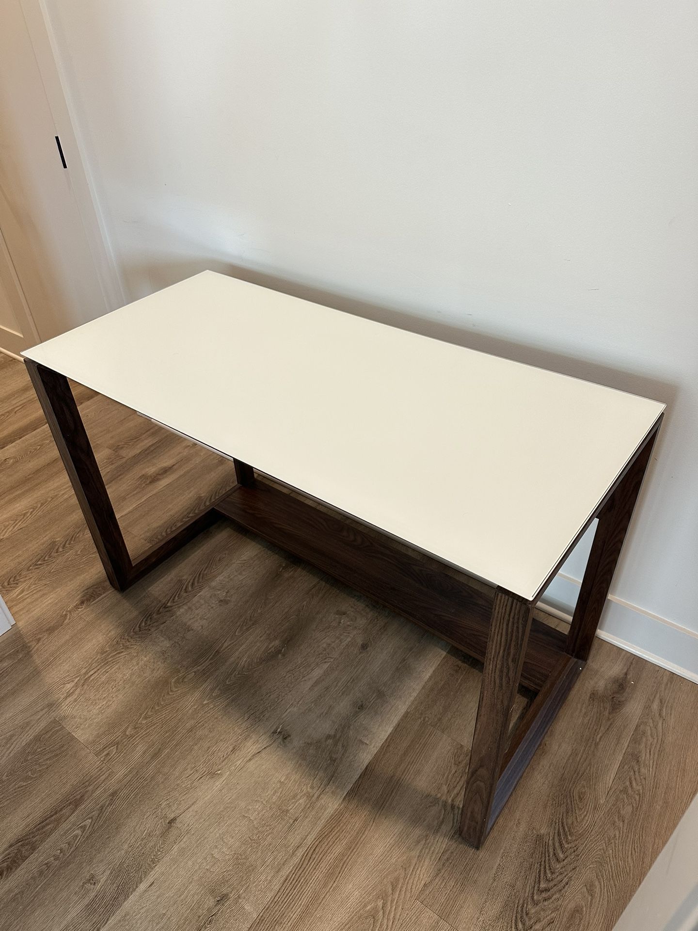 Walnut Base - Glass Top (White Inlay) Desk