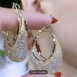 [Luxury Earrings] Lightweight Luxury Women's Earrings | One Pair High-End Design with Delicate Sparkling Mesh Rhinestone Personality Design Hoop Earri