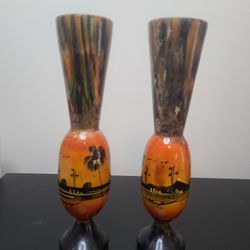 Hand Painted Wooden Flower Vases