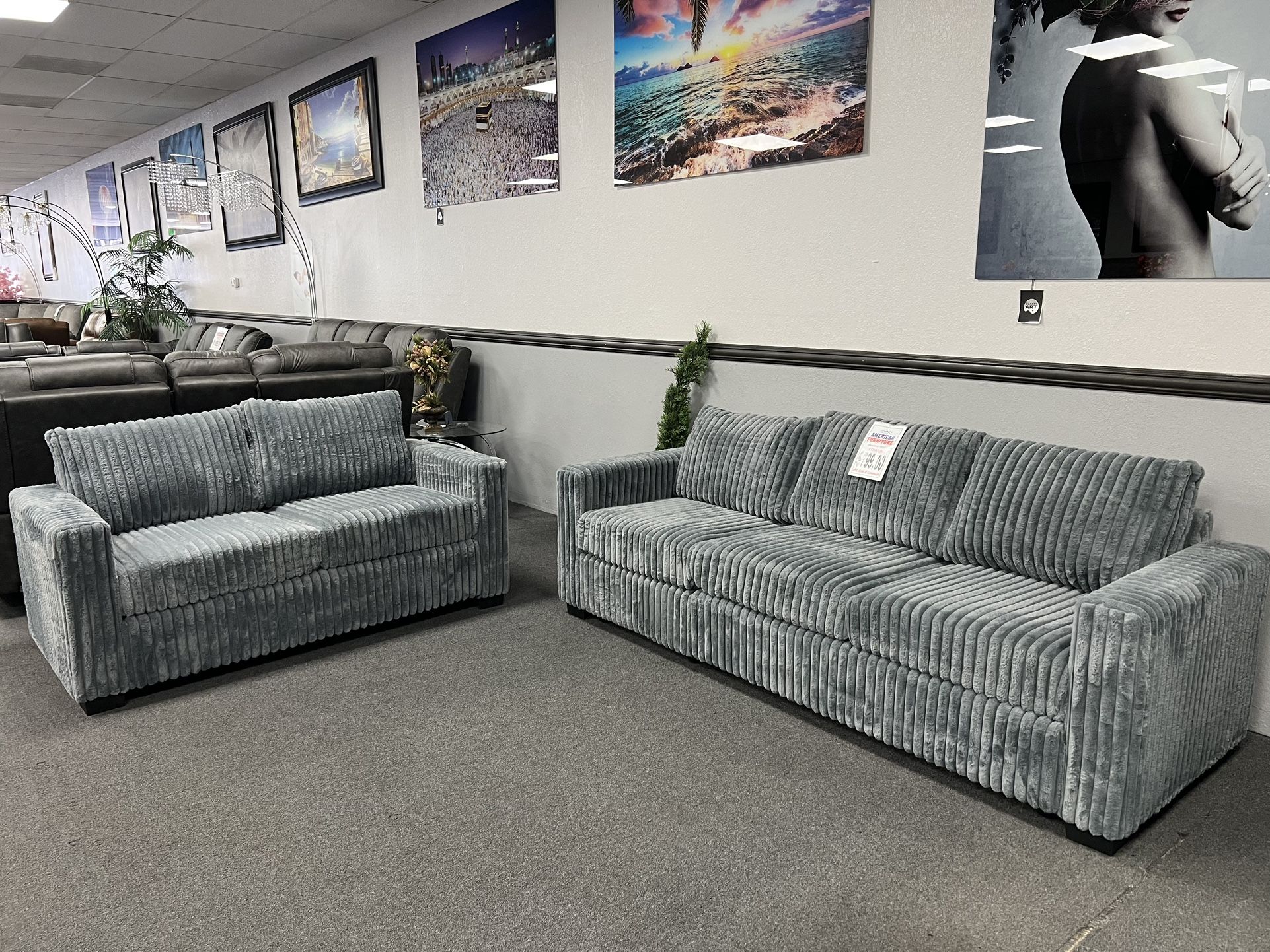 2PC Gray Sofa & Loveseat