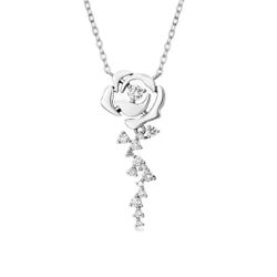 Silver Moissanite Rose Flower Pendant 