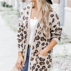 Coco + Shay Long Hooded Animal Print Sweater 