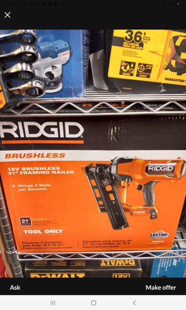 RIDGID 18V BRUSHLESS 21° FRAMING NAILER
TOOL ONLY