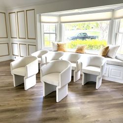 6 Ava Fabric Dining Room Armchairs, Cream