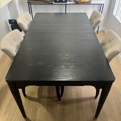 Black Wood Dining Table + 4 Chairs set + Extendable Table Piece