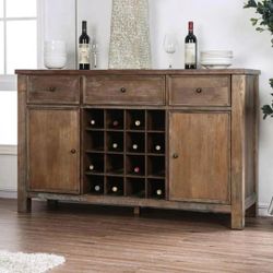 Weathered Wood Grain Natural Oak Finish Server Wine Cabinet