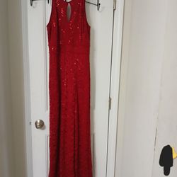 Red Prom Dress With Sparkles And Lace Detailing Sleeveless 