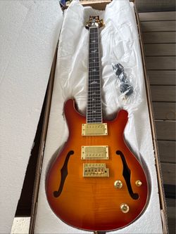 Sunburst Flame Maple Top Semi Hollow  Electric Guitar F Hole Gold Hardware