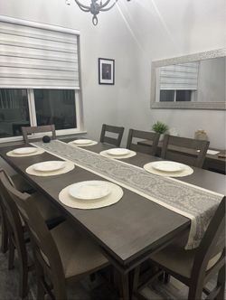Gray Wood Dining Table with 8 Chairs