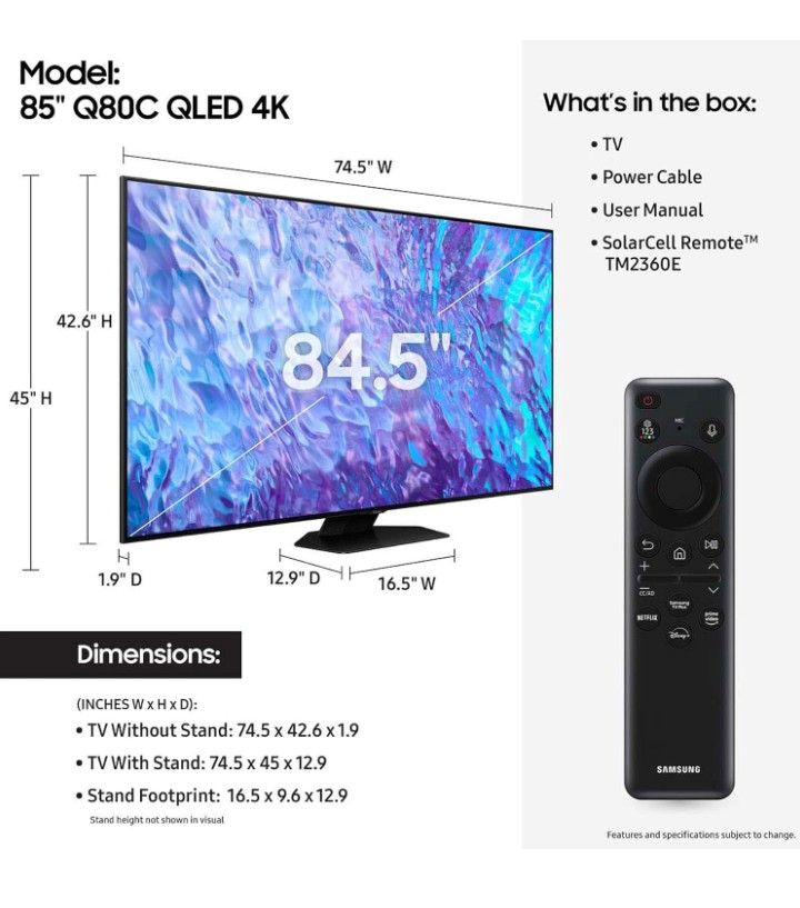 Samsung Brand New Out Of The Box Never Used Q80C QLED 85