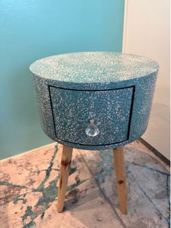 Pair of Teal/Seafoam Green & Cream side tables / night stands w/ or w/o matching two door cabinet/chest