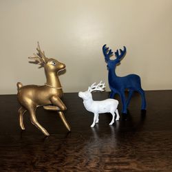 Vintage Retro Christmas Deer Reindeer Decor Set Of 3