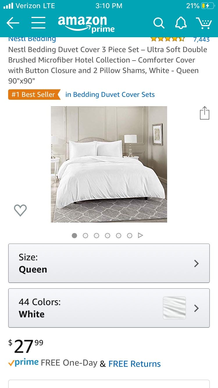 Queen White duvet cover and shams set