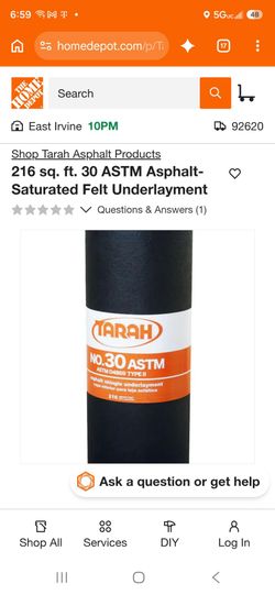 Tarah No. 30 ASTM Asphalt Felt Underlayment 216 sq ft