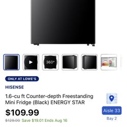 HISENSE 1.6-cu ft Counter-depth Freestanding Mini Fridge (Black) ENERGY STAR