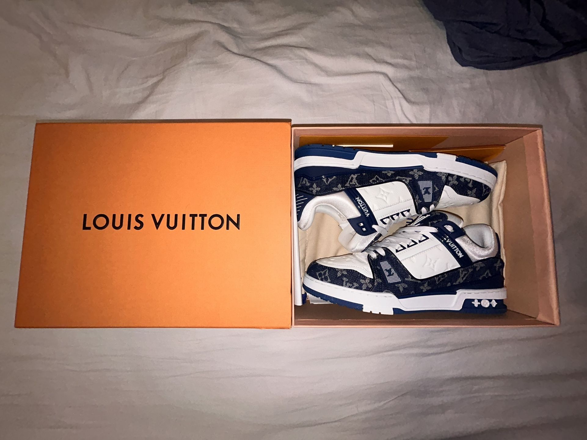 Louis Vuitton Trainer Shoes, Size 11, Blue And White Denim Monogram