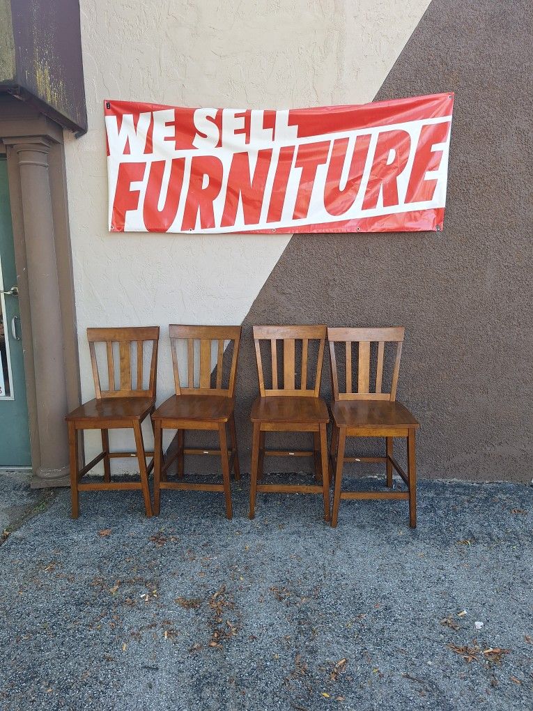 (4) Counter Height Wooden Bar Stools