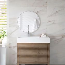 James Martin
Linear 35.5 in. W x 19 in.D x 34.5 in. H Single Bath Vanity in Whitewashed Walnut with Solid Surface Glossy White Top
