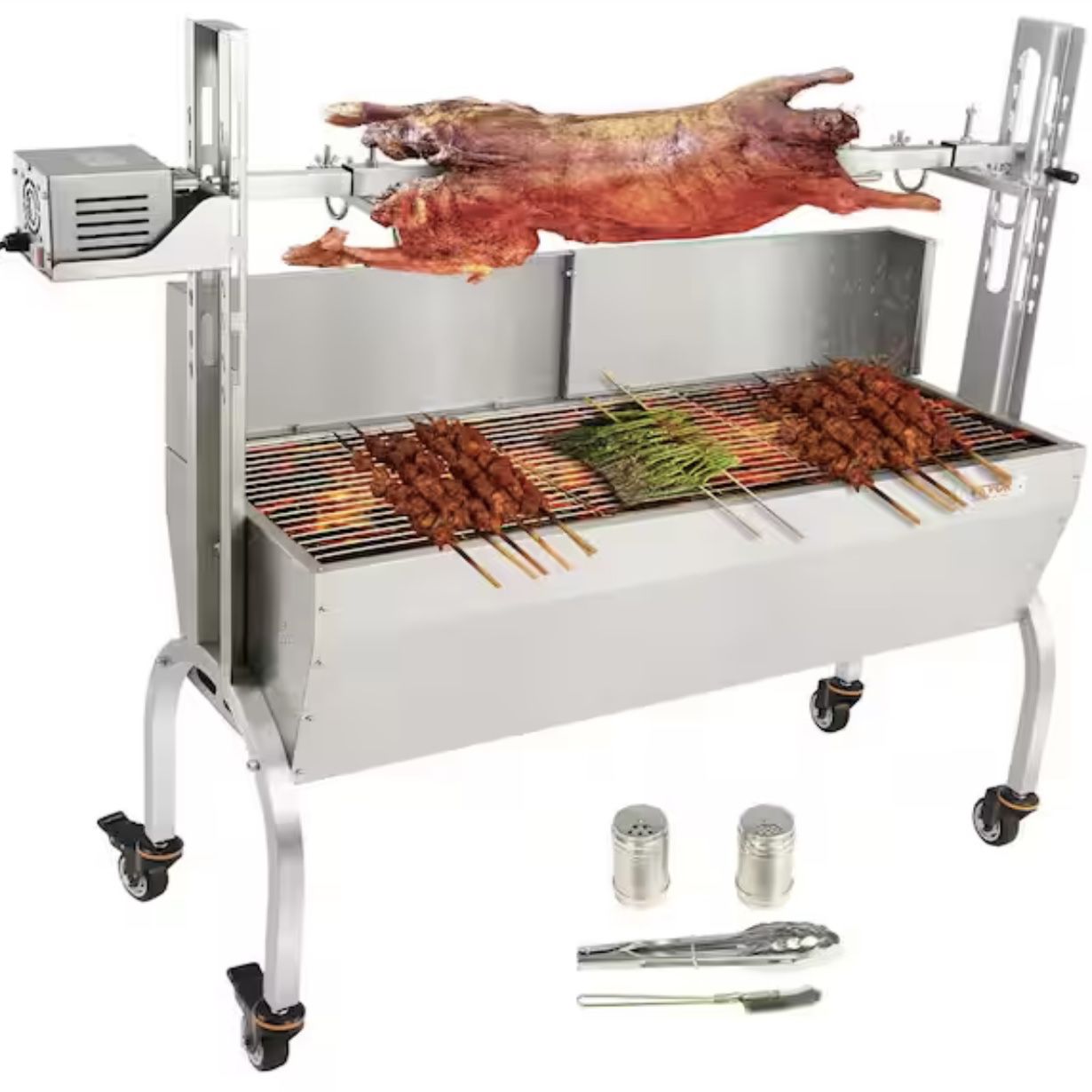 Stainless Steel Rotisserie Grill 46 in. BBQ Hog Rotisserie Roaster with Windscreen Electric Lamb Rotisserie System