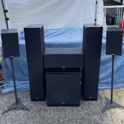 6 Piece Definitive Technology Loadspeaker System Surround Sound Speaker Towers Subwoofer Bipolar  