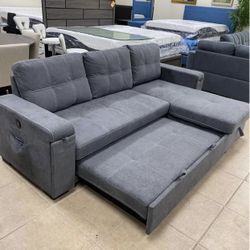 New Gray Sectional Sofa Couch Pull Out Bed 