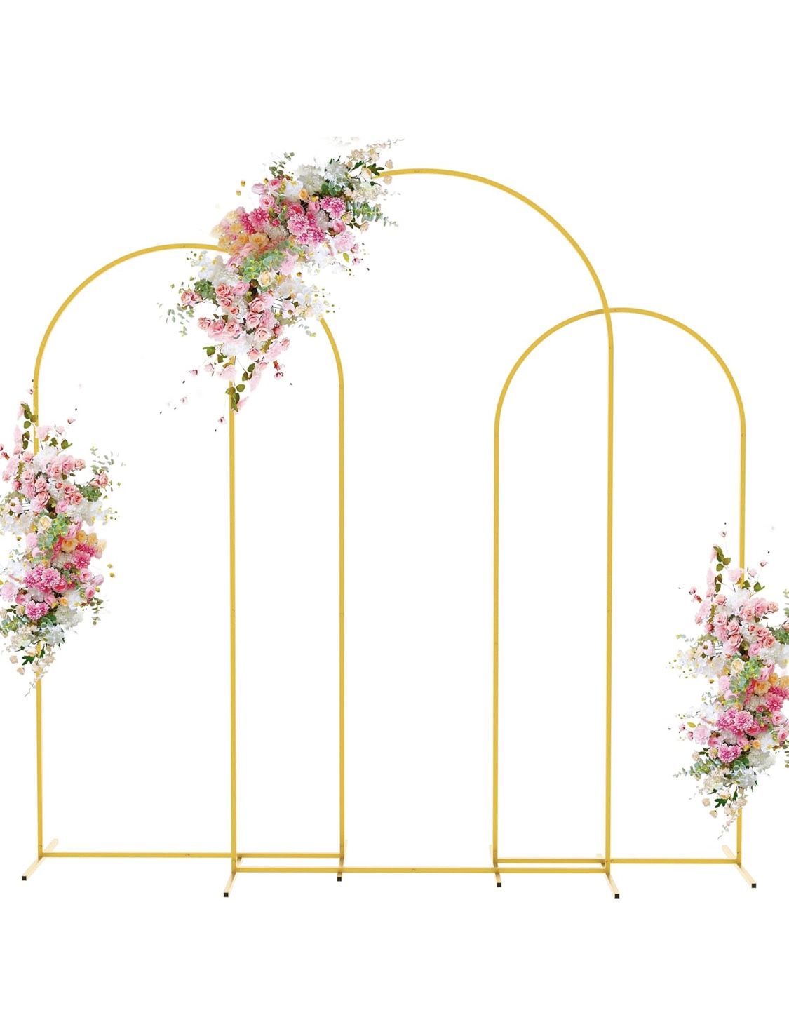 Wedding Arch Backdrop Stand 7.2FT, 6.6FT, 6FT Set of 3 Gold Metal Arch Backdrop Stand for Wedding Ceremony Baby Shower Birthday Party Decor