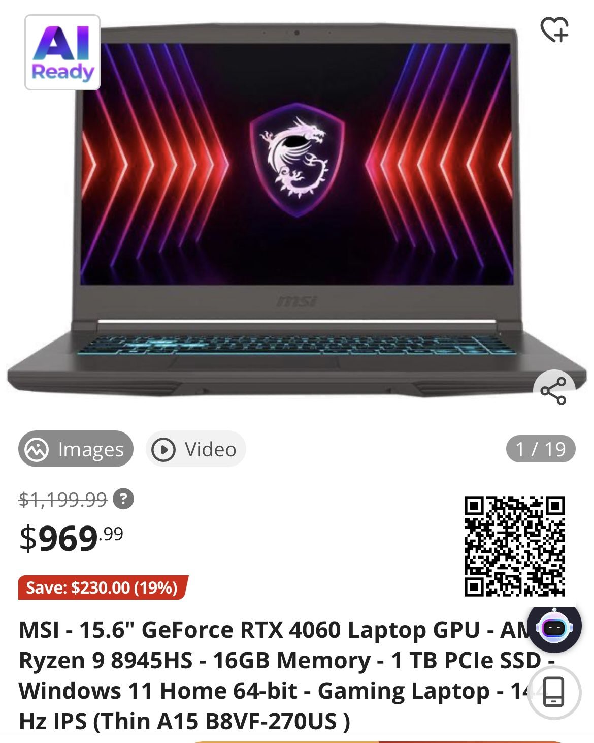 MSI - 15.6" GeForce RTX 4060 Laptop
