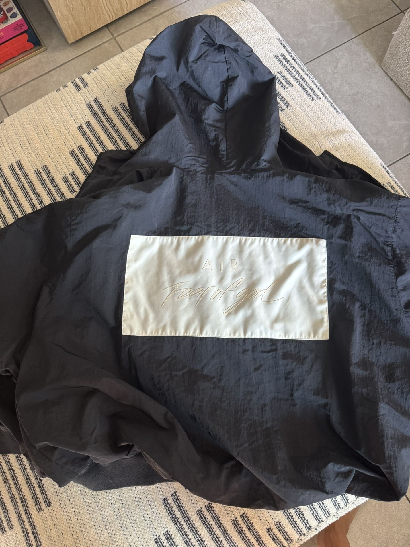 Nike X Fear of God Hooded Bomber Jacket Black And Fossil Medium