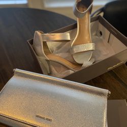 New Michael Kors Silver Bag And Silver Heals