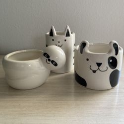 Horizon Group  Ceramic Planter With Drainage, Set Of 3 Cute Sloth, Dog & Cat