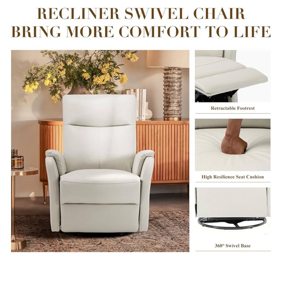 Off-White Swivel Rocking Recliner Glider Chair