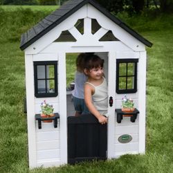 Sweetwater White Indoor Outdoor All Cedar Wooden Playhouse with Sink, Kitchen, Cooktop, Working Door